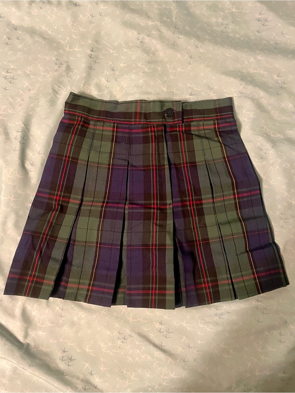 Plaid Pleated Mini Skirt in Green and Navy
